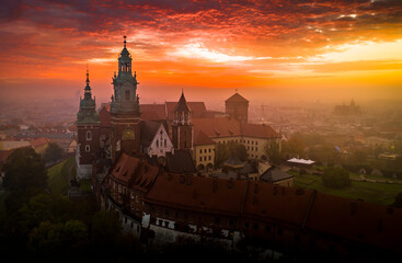 Wawel Royal Castle at magic dawn, Cracow, Poland