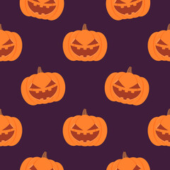 Halloween festive seamless pattern with pumpkins. Vector background