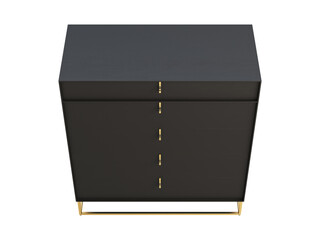 Modern spacious chest, combining a chic black wood frame with a luxe brass base and drawer pulls. 3d render