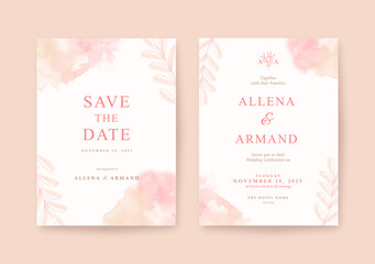 Fototapeta premium Wedding invitation template with beautiful watercolor background