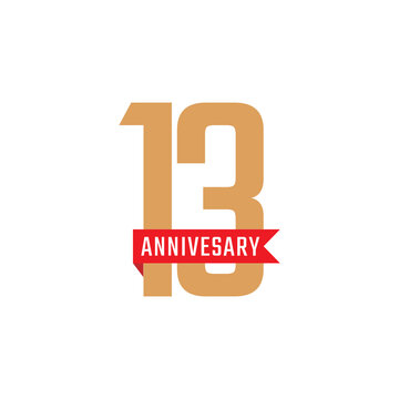 13 Year Anniversary Celebration with Red Ribbon Vector. Happy Anniversary Greeting Celebrates Template Design Illustration
