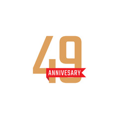 49 Year Anniversary Celebration with Red Ribbon Vector. Happy Anniversary Greeting Celebrates Template Design Illustration