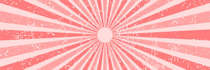 Vector background in comic book style with rays and grunge texture. Retro pop art design. Long horizontal banner.