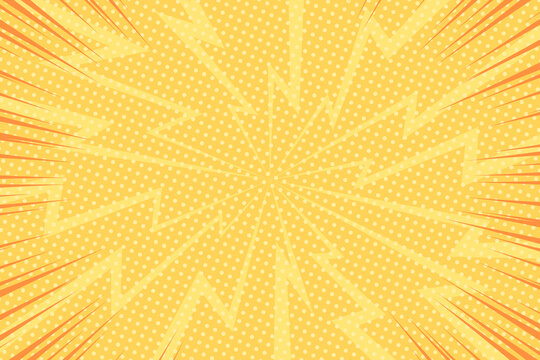 Vector background in comic book style with lightnings and polka dot pattern. Retro pop art design.