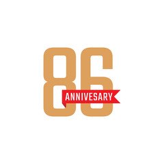 86 Year Anniversary Celebration with Red Ribbon Vector. Happy Anniversary Greeting Celebrates Template Design Illustration