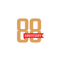 88 Year Anniversary Celebration with Red Ribbon Vector. Happy Anniversary Greeting Celebrates Template Design Illustration