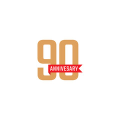 90 Year Anniversary Celebration with Red Ribbon Vector. Happy Anniversary Greeting Celebrates Template Design Illustration