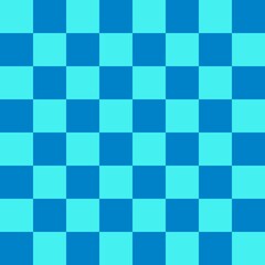 Checkerboard 8 by 8. Blue and Cyan colors of checkerboard. Chessboard, checkerboard texture. Squares pattern. Background.