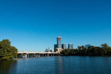 View of Austin Texas and I-35 Looking West on Lady Bird Lake