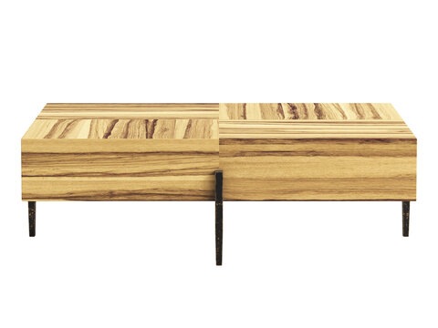 Organic style rectangular coffee table with hammered legs. 3d render