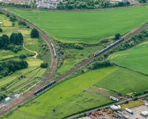 aerial view of landscape with railway lines