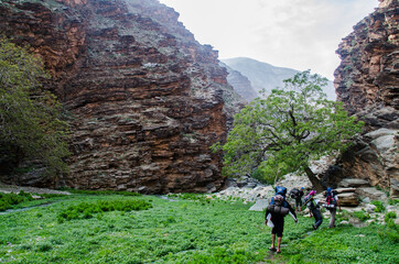 hiking in wild, high atlas mountains morocco 