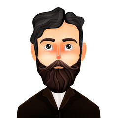 Image bitmap postcard for the world Beard Day a hipster man with a mustache and beard in a shirt and jacket