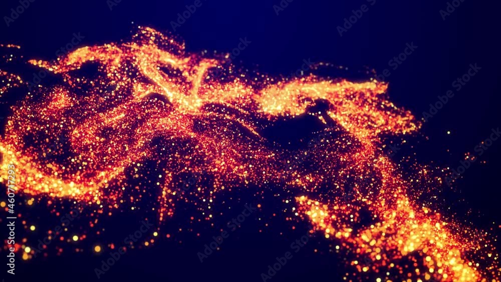 Poster abstract bg, golden magic glitters fly in air in slow motion and form beautiful swirls. fiery sparkl