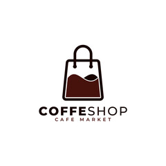 Coffee Shop Logo Design. Shopping Bag Combined with Coffee Icon Vector Illustration