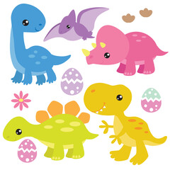 Cute colorful dinosaur vector cartoon illustration