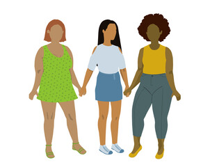 Vector. Grupo de mujeres juntas de la mano. Diversidad, feminismo, LGBT.