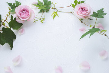 ピンクの花の背景　結婚式の招待状　薔薇　フレーム