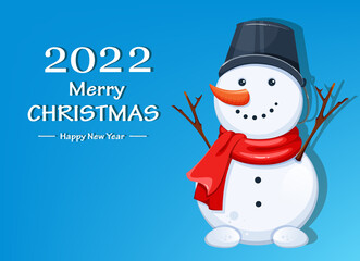 Merry Christmas greeting card with snowman