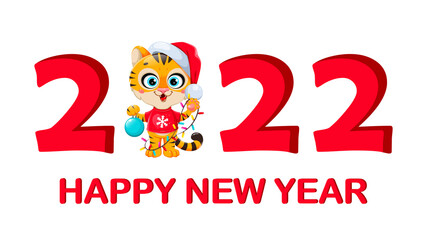 Merry Christmas. Cute cartoon character tiger