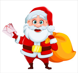Cheerful Santa Claus holding letters