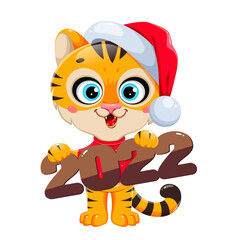 Merry Christmas. Cute cartoon character tiger