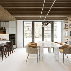 3d render of luxury house interior and living room