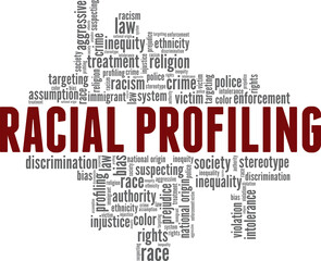 Fototapeta premium Racial profiling vector illustration word cloud isolated on white background.
