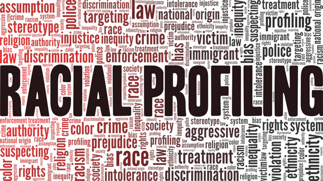 Racial profiling vector illustration word cloud isolated on white background.