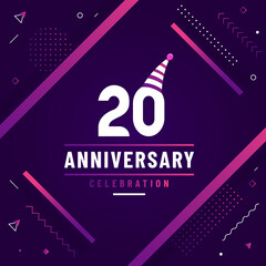 20 years anniversary greetings card, 20 anniversary celebration background free colorful vector.