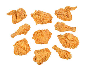 Set of fried chicken isolated on white background. Top view