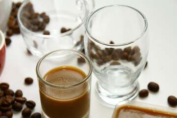 Milk coffee jelly in transparent glass