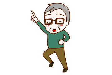 ＜全身・斜め＞レッツゴーとテンション高めで出発する高齢の男性