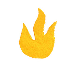 Flame made of turmeric powder on white background