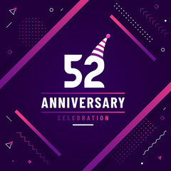 52 years anniversary greetings card, 52 anniversary celebration background free colorful vector.