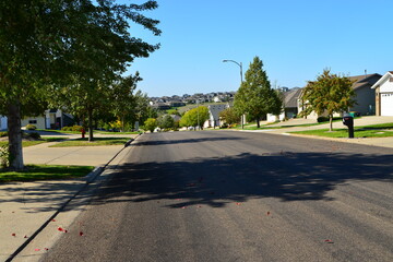 View of modern residential neighborhood in Bismarck, North Dakota. Clean streets, clean air and relatively low crime rate create a favorable living environment.