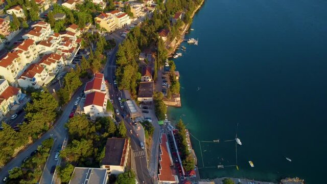 Cityscape Of Neum City - Colorful Summer Seascape Of Adriatic Sea, Bosnia and Herzegovina - aerial static