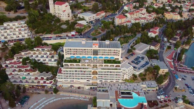 Panoramic View On The Town Of Neum In Bosnia and Herzegovina - aerial drone shot