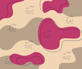 Abstract minimalism shapes line fuchsia, light brown background