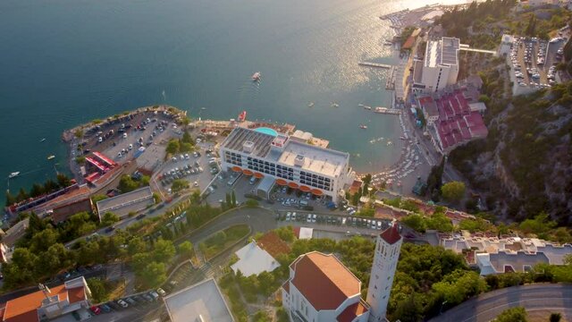 Top Down View Of Neum, Resort On The Adriatic Sea In A Beautiful Summer Day, Bosnia and Herzegovina - drone shot