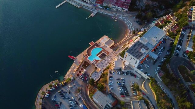 Bird's Eye View On The Tourist Resort In Neum, Bosnia and Herzegovina During Summer - drone shot