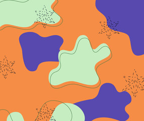 Abstract minimalism shapes line orange, dark blue, light green background