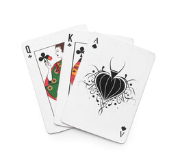 Cards for playing poker on white background