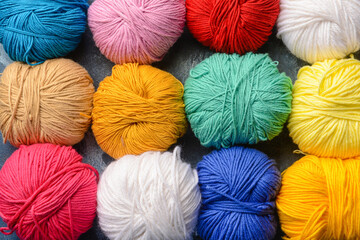 Texture of different knitting yarn, closeup