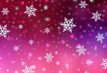 Dark Purple, Pink vector texture with colored snowflakes, stars.