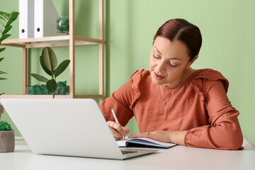 Teacher conducting biology lesson online in classroom