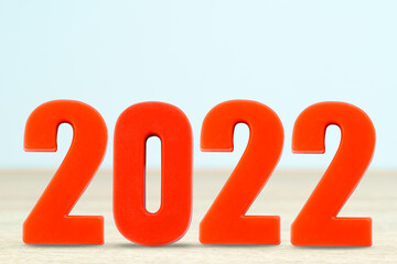 Shot of a number 2022 made of red plastic new year