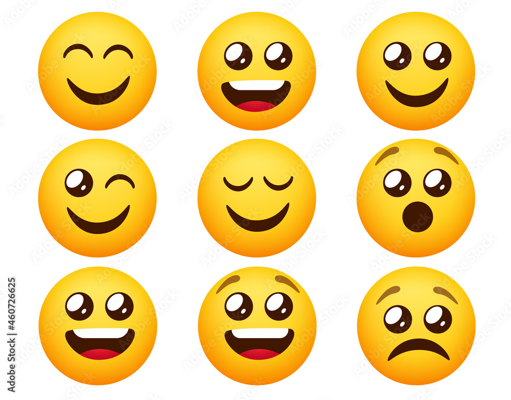 Poster smileys emoticon vector set. emoticons smiley characters in happy and sad mood expressions isolated 