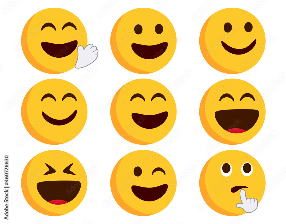 Poster emoticon flat smileys vector set. emoticons character in happy, smiling and laughing expressions wit