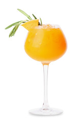 Glass of delicious melon cocktail on white background